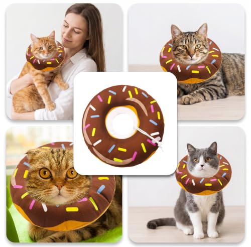 Cat Cone Collar Soft, Adjustable Cat Recovery Cone (Brown, L) | Stop Licking, Cute Kitten Donut Collar After Surgery, Elizabethan Collars for Kittens, Lightweight Cats Neck Cones - color: Brown, size: Large