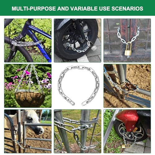 OKG Security Chain - 2ft x 1/4" Thick Outdoor Gate Chain, Cut Proof Chain Made of Hardened Alloy Steel Chain for Fences, Bicycles, Scooters, Pet Cages, Barn Door (Silver, No Lock)