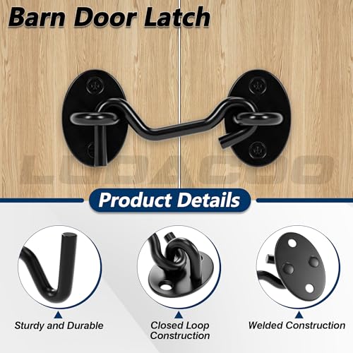 3" Hook and Eye Gate Latch, Sturdy Thickened Barn Door Lock Door Latch Hardware for Gates, Windows, Fences, Cabinets, and Sheds, Black, 1 Pack - size: 3 Inch