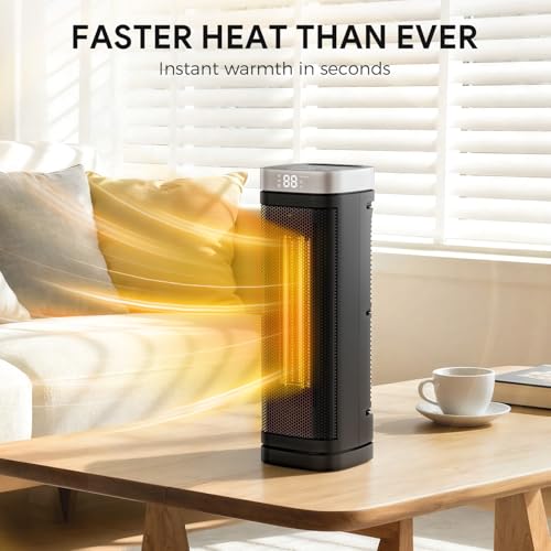 17 Inches Space Heater, 1500W Electric Heaters for Indoor Use with Thermostat, 70° Oscillation, 5 Modes, Remote, 12H Timer, Quiet Portable Heater for Office, Bedroom, Large Room - size: 16.4" / 70° Oscillation