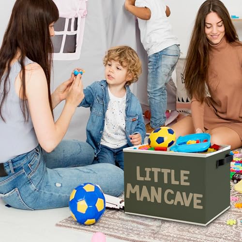 Little Man Cave Boys Storage Bins Box with Handles, Olive Green Boho Collapsible Basket Organizer for Kids Boys Playroom Nursery Room Bedroom Bathroom Books Clothes - color: Color02