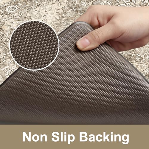 KIMODE Anti Fatigue Kitchen Mats 2 PCS 17"x47"+17"x29.5", Boho Kitchen Rugs and Mats, Non Slip Cushioned Kitchen Mats for Floor, Waterproof Kitchen Floor Mats for Laundry, Office, Sink, Khaki | 17"x47"+17"x29" Non Slip Cushioned Kitchen Mats for Floor, Wa