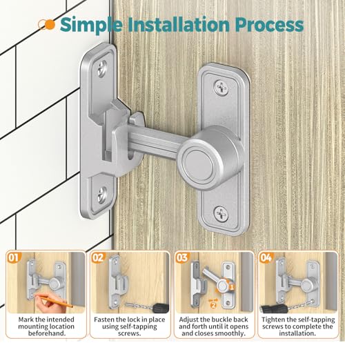 Barn Door Lock 2.4" 90/180 Flip Gate Latch, Sliver 2-Pack | Heavy Duty Zinc Alloy Sliding & Swing Door Latch for Barn, Gate, Fence, Shed - color: Silver-2 Pcs