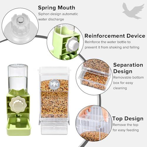 Lemtrflo No Mess Bird Cage Feeder, Automatic Bird Water Dispenser | Parakeet Cage Accessories - color: green