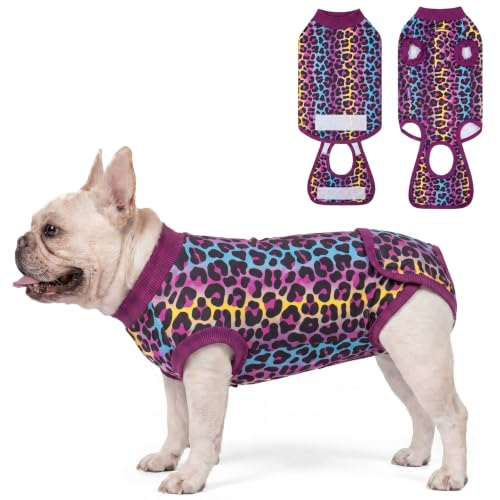 cyeollo Dog Surgery Recovery Suit, Surgical Onesie for Female & Male Dogs | Prevents Licking, Cone Alternative, Ideal After Spay & Neuter, Protects Surgical Wounds, Easy Potty Access, 4-Way Stretch - color: Purple Leopard, size: X-Small (Back: 9"-11")