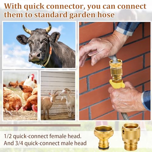 Tessco 4 Sets 4L/135oz Automatic Animal Drinking Water Trough Bowl with Float Valve Stainless Steel Waterer Kit for Dog Horse with Pipe Connector Adapter Countersunk Bolt (with Drainage Hole)
