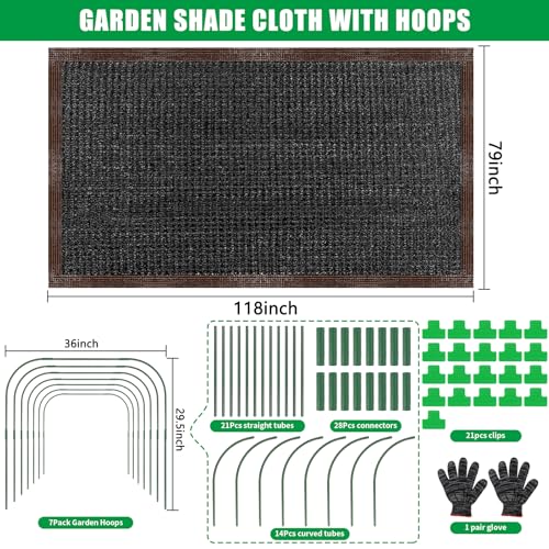 118"x79" Upgraded Garden Shade Kit, 75% Garden Shade Cloth with 11mm Hoops | Garden Sun Shade Cloth for Plants Heat Protection, Raised Garden Bed Shade Cover Plant Sun Shade for Outdoor Plant Vegetable - size: 118"x79" Shade Cloth with Hoops-1 Pack
