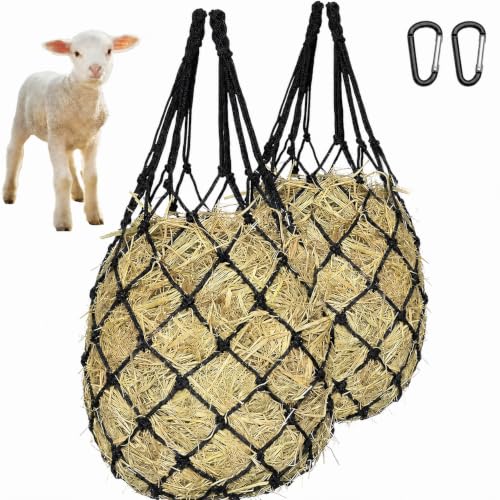 2PCS Slow Feed Hay Nets for Horses | Hanging hay feeders for stalls, trailers and travel; slow-feed design - color: Grey