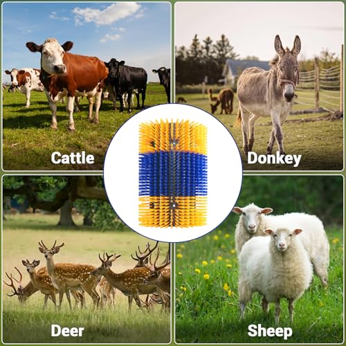 GarveeHome Livestock Scratch Brushes, Horse Scratcher Full Massage Grooming Brush Kit, Cow Brush Relieve Itching on the Back of Livestock for Horse Cow Cattle Sheep Pig Goat - color: Blue yellow 2
