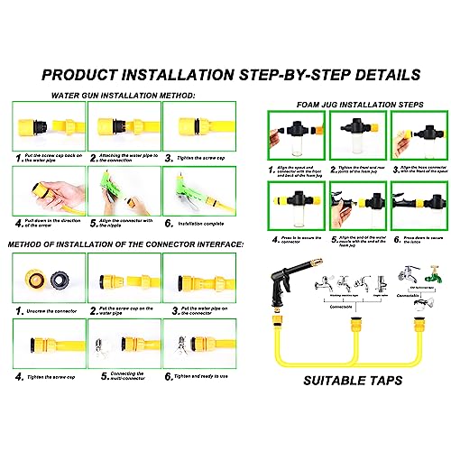 Garden Hose Nozzle with 4 Patterns, Soap Dispenser & Quick Connectors, Plastic High Pressure Washer Gun, Water Hose Nozzle Sprayer Heavy Duty, Spray Nozzle for Outdoor Car Washing
