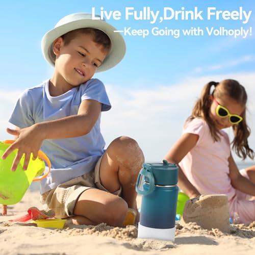 Volhoply 14oz KIds Stainless Steel Insulated Leakproof Bottles Water Bottle with Straw Lid and Silicone Boot,BPA-Free Easy Use for Boys&Girls,Double Wall Vacuum Bottles(Dark Night,1) - color: Dark Night