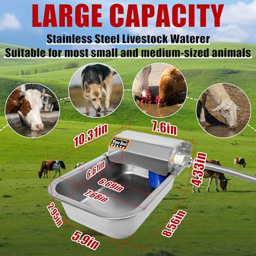 Automatic Dog Water Dispenser 1 Gal/3.8L Outdoor Dog Water Bowl Auto-Fill Water Feeder Stainless Steel Large Livestock Waterer Fit 3/4" GHT Faucet Wide Mouth Wall/Ground Mount - size: 1 Gal