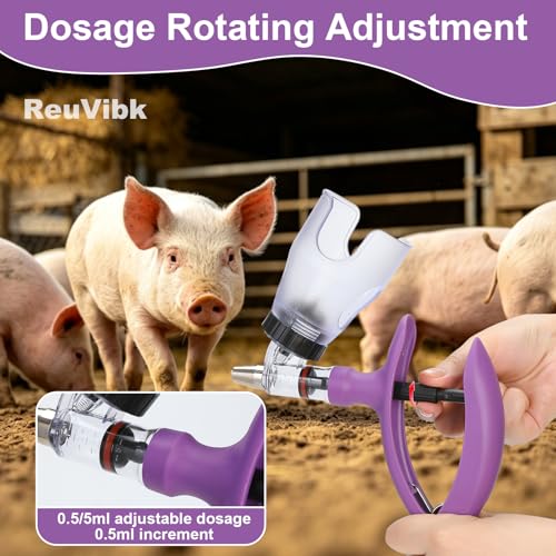 5ml Continuous Self-Refilling Livestock Syringe, 10 Needles Included | Adjustable dosage from 0.5ml to 5ml Veterinary Injection Gun for Chicken, Duck, Pig, Sheep, Cow Poultry - color: Purple