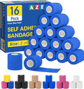 AZEN 16 Pack Self Adhesive Bandage Wrap Pink, 2" X 5 Yards Elastic Cohesive Bandage Wrap, Athletic Tape, Vet Wrap, Ankle Tape, Tattoo Grip Tape Wrap (Blue) - color: Blue, size: 2IN - 16Pack