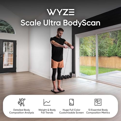 Wyze Smart Scale Ultra BodyScan with Handle – Wi-Fi & Bluetooth Body Composition Scale for Weight, BMI, Body Fat, Muscle Mass, and Segmental Measurement, 400 lbs, Black - color: Black, size: 13.39 in x 15.43 in x 2.13 in