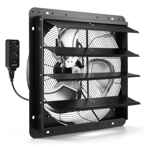 VEVOR 18 inch Shutter Exhaust Fan Wall-Mount Variable Speed Temperature, Automatic Louvers Sturdy Steel Housing, Low Noise, Ventilation and Cooling for Attic, Garage, Barn, Greenhouse, Workshop - size: 18 Inch