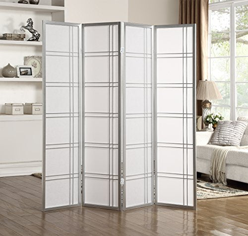 Roundhill Furniture Seto 4-Panel Room Divider Screen, Silver - color: Silver