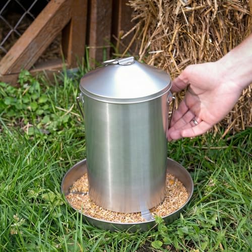 Plexon 6.6 Lb Hanging Chicken Feeder Metal Chicken Feeder with Handle no Waste Food - Stainless Steel - Turkey Duck Poultry Feeder - Heavy Duty Feeding Equipment - Backyard Coop - Small - size: 6.6 LB