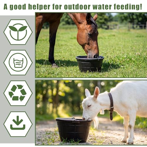 Sadnyy 2 Pcs Rubber Feeder Bucket, Quart Gallon Rubber Horse Feed Bucket with Handle Large Utility Feed Pan Dog Bowl Horse Feeder for Goats Horses Animal Feeding, Inches(13.4 x 7.3 Inches,Classic) - size: 13.4 x 7.3 Inches, style: Classic