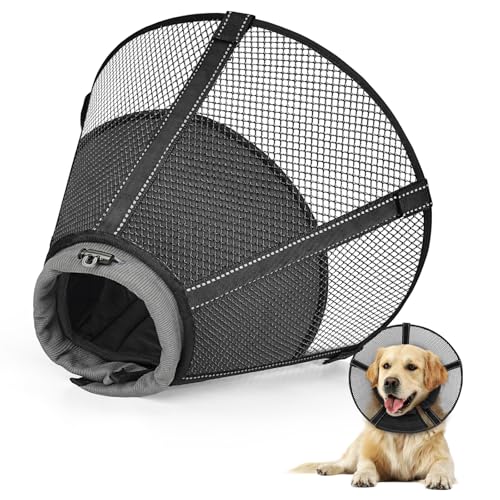 Dog Cone Collar Soft to Stop Licking Surgery Recovery Alternative | Large Medium Dogs, Breathable Mesh, Detachable Soft Liner, Surgery Spay Neuter Wound Care, Adjustable, Comfortable, Clear - color: Black, size: L(Depth: 9.8in, Girth: 13.9-17.3in)