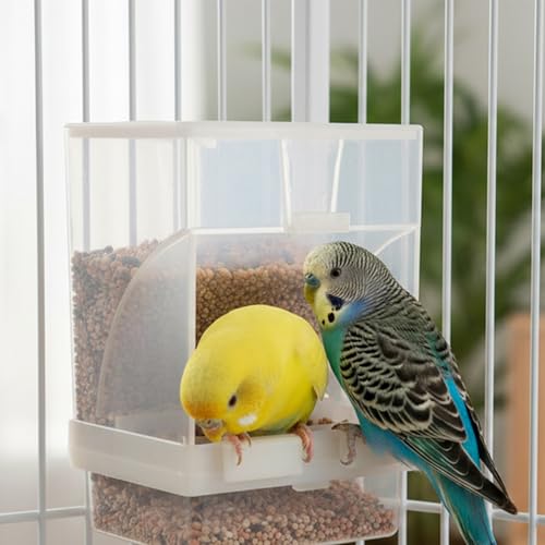 Hypeety Automatic Bird Feeder No Mess Parakeet Cage Seed Food Dispenser | Seed food container perch, anti-scatter design, auto clear acrylic food bowl, easy to hang and clean, for small/medium birds
