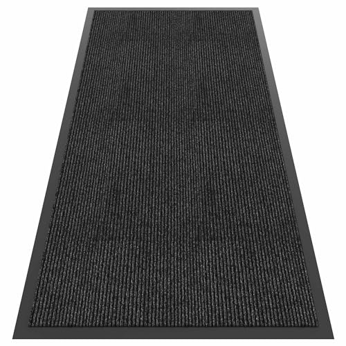 Front Door Mat Outside Entrance, Dirt Trapper Doormat 96" x 48" | Non Slip Indoor Outdoor Welcome Mat for Entryway, Absorbent Commercial Floor Mat for High Traffic Area, All Weather, Grey - color: Dark Grey Striped, size: 4' x 8' (Rectangular)