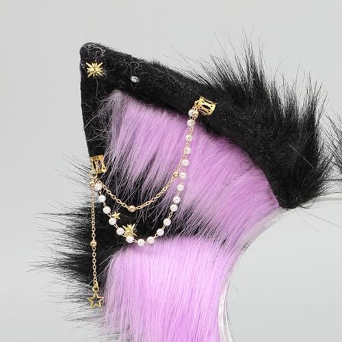 Handmade Wolf Ears Headband Fox Ear Hairband Wolf Cosplay Props - color: Purple