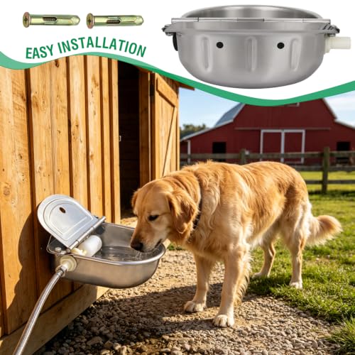 Stainless Steel Automatic Livestock Waterer with Float Valve & Water Hose | Self Filling Automatic Animal Drinking Water Bowl, Wall Mounted for Dogs,Horse,Calf,Chicken,Goat Livestock Animal Drinking
