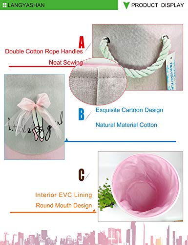 Round Thick Pink Lace Laundry Basket Collapsible Organizer Boys Girls | Canvas Foldable Storage Hamper Sturdy Rope Handles for Household Gift Baskets Bedroom Clothes Toys Children Nursery - color: Pink Lace