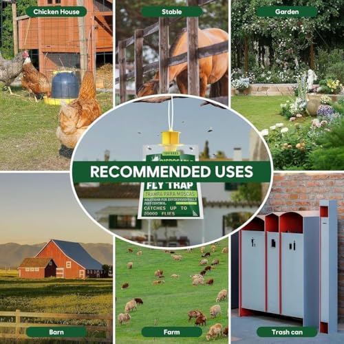 8-Pack Hanging Fly Trap Set with Disposable Bags; Includes Bait, Non-Toxic; Ideal for Backyards, Farms, Barns, Patios, and Gardens
