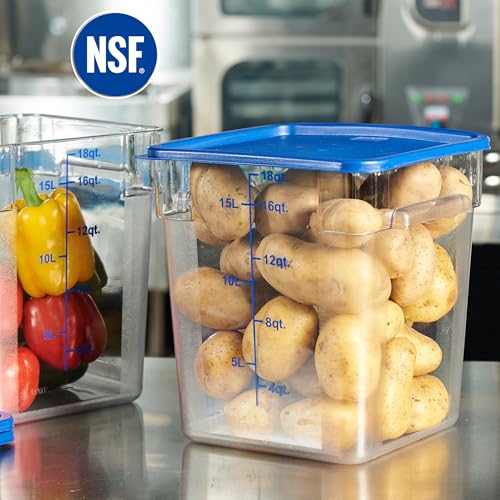 CURTA 8-Pack 18 Qt NSF Clear Polycarbonate Food Storage Containers with Blue Lids - Square, Commercial-Grade, Freezer & Dishwasher Safe, Stackable - color: 18.0 Qt 8-Pack(Blue Lids)
