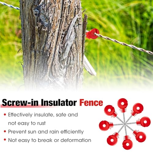 200 Pcs Electric Fence Insulator with 1 Pcs Insulator Socket Tool Screw in Ring Post Wood Post Electric Fence Ring with Socket Tool for Animal(Red) - color: Red