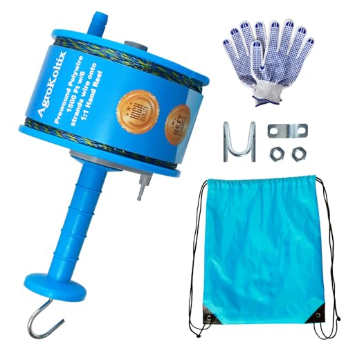 Prewound Polywire 1500ft onto Electric Fencing Hand Reel, Perfect for Rotational Paddocks and Quick Temporary Fencing - Handheld Farm Garden Livestock Fencing