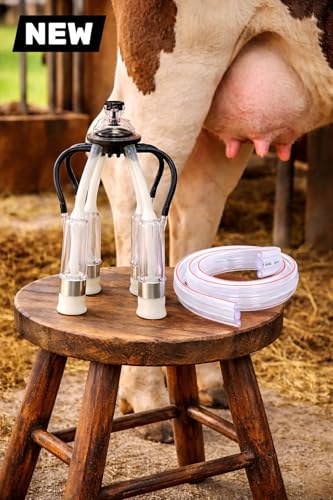 200cc Cow Milking Machine Cluster Assembly, Acrylic Teat Cup Shells, Extra Small 20mm Silicone Liners, 3-Way Milk and Pulsator Hose, Complete Milking Unit