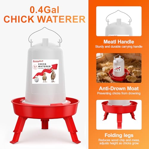 2-in-1 Chick Starter Set: Top Filling 0.4 Gal Feeder & Waterer Red | Chick Feeder and Waterer With Adjustable Legs, Anti-drown Design, Hanging Hooks & Scoop for Baby Chicks - size: 0.4Gal Feeder & 0.4Gal Waterer