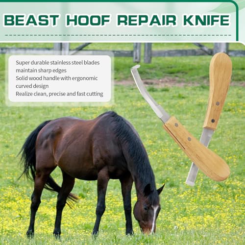 2PCS Stainless Steel Double Edged Hoof Knive with Wooden Handle, Stainless Steel Blade Suitable Hoof Knife for Horses The Toes of Horses, Cows, and Sheep, Repair Knives for Hoof Maintenance