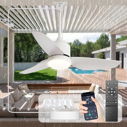 Depuley Outdoor Ceiling Fan with Light: 42 Inch White Waterproof Gazebo Fans with Lights Outdoor Hanging - Plug in Remote App Control for Patio Indoor Farmhouse Porch - 6 Speed Reversible DC Motor - color: White 01, size: 42 Inch