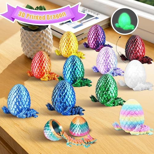 Impossmaker 12PCS 3D Printed Dragon Eggs with Dragon Inside, Cool Stuff Fun Gifts, Mini Dragons Eggs Set Articulated Crystal Fidget Toy for Adults Teens Boy Gifts Easter Basket Stuffers - style: 12P-S4