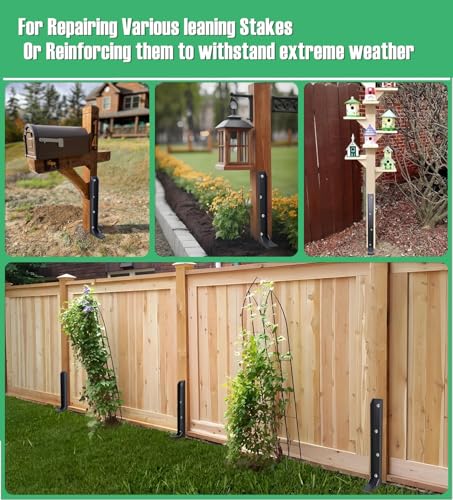Fence Post Repair Stakes Kit, Black, 2-Pack | 1/8" Thickened Carbon Steel, One-Piece Structure, Heavy Duty Ground Anchor, For Broken/Leaning Privacy Fence & Mailbox Post - color: Black/2 Pack
