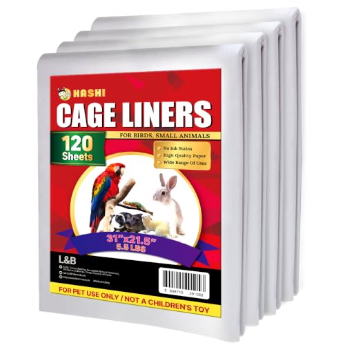 HA SHI Large Bird Cage Liners, 31 x 21.5 in, 120 Ink-Free Newsprint Sheets | Extra-large 31 x 21.5 in newsprint liners, 120 count. One sheet covers big cages and small-pet trays; ink-free, cut to fit. - size: Large (31" x 21.5")