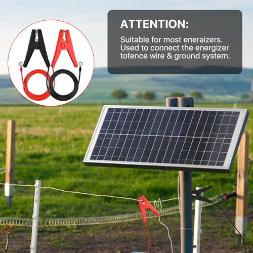 8 Pcs Electric Fence Wire Connect, 3 Ft Electric Fence Charger Solar Powered Fence Charger Fence Lead Copper Wire with Alligator Clip (Black+Red)