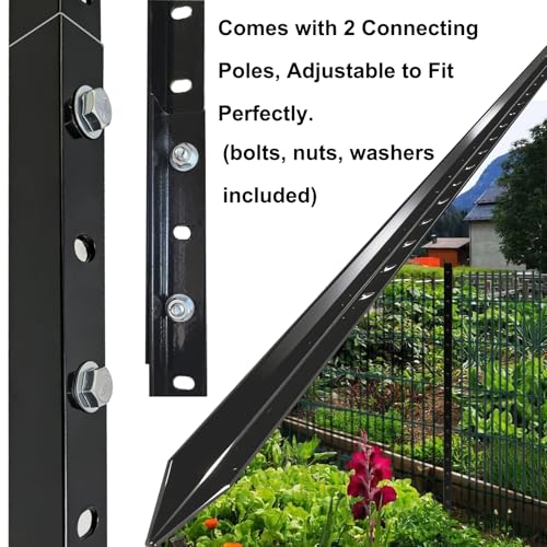 8.7Ft Adjustable Black Steel Angle Fence Posts, Heavy Duty Deer Fence Posts with Pre-Drilled Holes for Garden, Yard, and Property Line, 2-Piece Installation with Screws (6 Pack, 12 Stakes)