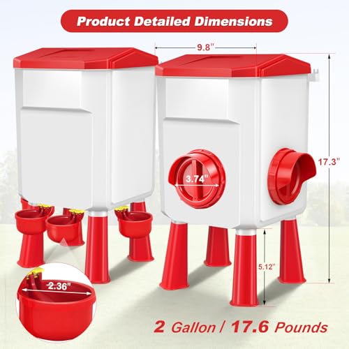Auto No Waste Chicken Feeder and Waterer Set 2 Gallon/17.6 Pounds | Sturdy & Durable Chick Feeder and Waterer Set, Poultry Feeder Large for Hens/Ducks/Poultry