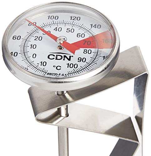 CDN ProAccurate® Instant Read Beverage Frothing Thermometer with Clip for Precise Temperature Measurement, 6.5" Stainless Steel Stem, Easy to Read Display, Black Case (IRB220-F-6.5) - size: 6.5 inch Stem-1.5 inch Magnified Dial