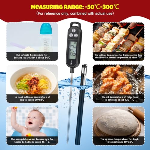 Copkim 12 Pcs Meat Food Thermometer Food with Probe | Water Liquid Instant Read Digital Thermometer Kitchen Cooking Supplies for Cooking BBQ Milk Yogurt - color: Black, White, Red