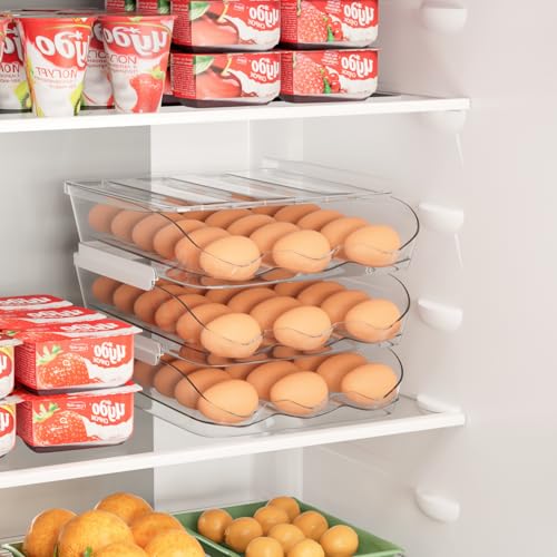 2 Pack Egg Holder for Fridge Automatic Rolling Egg Container Holds 36 Eggs | Clear Large Capacity Egg Storage Dispenser Organizer for Refrigerator with Lid - size: 2 Pack Holds 36 eggs