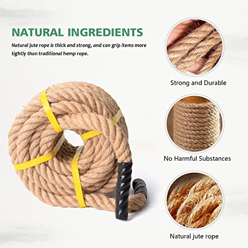 Natural Jute Rope, Heavy Duty Thick Rope, 1 in x 50 ft | For indoor and outdoor crafts, nautical rope decor, railings, hammocks, swings, gardening and tug of war - size: 1 in x 50 ft