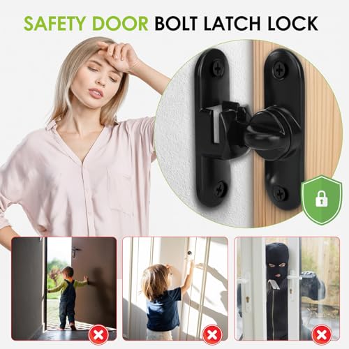 Flip Door Latch Gate Latches 90/180 Degree Barn Door Lock Safety Door Lock for Barn, Sliding Door, Garden, Bathroom, Cabinet, Window Outdoor (1, Black) - color: Black