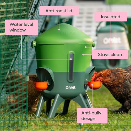 Omlet Insulated Chicken Waterer, 1.5 Gallon | Stay-Clean Automatic Water Dispenser for Chickens | BPA-Free | Anti-Roost Domed Lid | Includes 3 Cups & Nipples | Eglu Green - color: Eglu Green, size: 1.5 Gallon