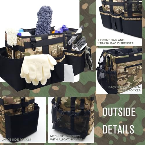 SCAVATA Wearable Cleaning Caddy Organizer with Handle & Shoulder Straps for Housekeepers, Under Sink & Car Cleaning Tool Organizer Bag with 4 Foldable Dividers (Camouflage) - color: Camouflage